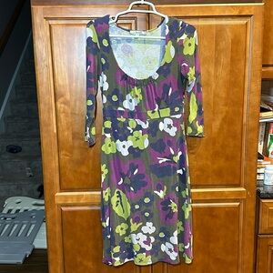 Boden Poppy Purple Midi Dress Sz 6 Long 3/4 Sleeve Size 6